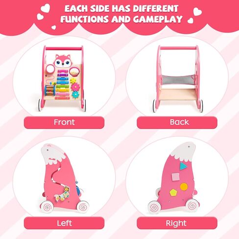 مشاية أطفال خشبية، مشاية دفع للأطفال مع مركز أنشطة ترفيهية متعددة، مشاية أطفال للتعلم من أجل الجلوس والوقوف لعمر سنة واحدة للأولاد والبنات والرضع in Kuwait