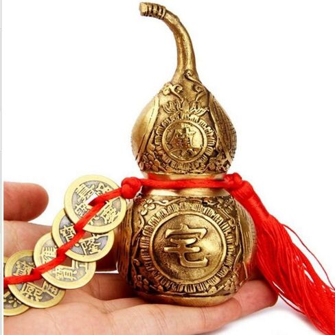 نحاس نقي وو لو Cucurbit مع 5 عملات معدنية الحظ الجيد الصيني هو لو القرع مكتب غرفة نوم سيارة الحلي in Saudi Arabia