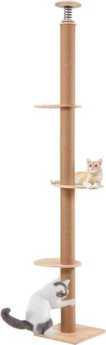 Littleglovo Adjustable Height Floor to Ceiling Cat Tree, 15.57 in Square Base, 3-Level Platform, Sisal Coated Posts, 11cm Diameter, 15.35 in Springboard, Easy Assembly in Saudi Arabia