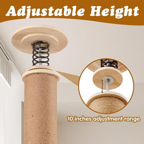 Littleglovo Adjustable Height Floor to Ceiling Cat Tree, 15.57 in Square Base, 3-Level Platform, Sisal Coated Posts, 11cm Diameter, 15.35 in Springboard, Easy Assembly in Saudi Arabia