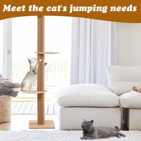 Littleglovo Adjustable Height Floor to Ceiling Cat Tree, 15.57 in Square Base, 3-Level Platform, Sisal Coated Posts, 11cm Diameter, 15.35 in Springboard, Easy Assembly in Saudi Arabia