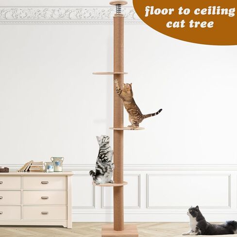 Littleglovo Adjustable Height Floor to Ceiling Cat Tree, 15.57 in Square Base, 3-Level Platform, Sisal Coated Posts, 11cm Diameter, 15.35 in Springboard, Easy Assembly in Saudi Arabia