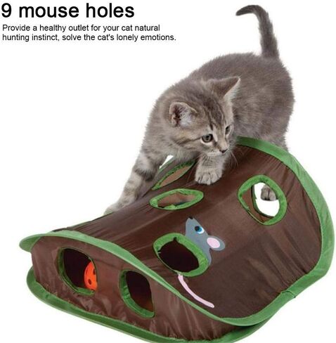 TOPINCN Cat Toy 9 Mouse Holes Pet Cat Interactive Toy Intelligence Trainning with Bell Ball Folding Creative Vocal Cat Mice Toy Hide Seek Toys in Saudi Arabia