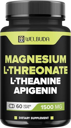 60 Capsules - Magnesium L-Threonate with L-Theanine & Apigenin - 1500mg Magnesium Supplement - Support for Brain Health, Memory, Focus & Immune System in Kuwait