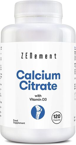 Zenement | Calcium Citrate, with Vitamin D3, 120 Capsules | for Bone Health and to Prevent Low Levels of Calcium in The Blood | Additives Free, Allergen Free, Non-GMO in Saudi Arabia