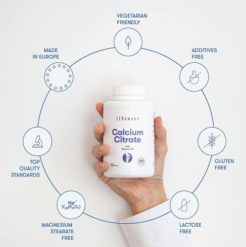 Zenement | Calcium Citrate, with Vitamin D3, 120 Capsules | for Bone Health and to Prevent Low Levels of Calcium in The Blood | Additives Free, Allergen Free, Non-GMO in Saudi Arabia