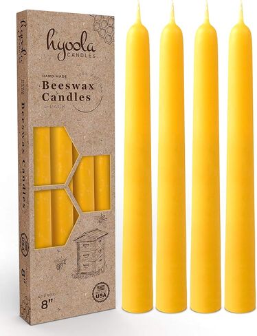 Hyoola 6" Beeswax Taper Candles - 6 Hour Burn Time - Yellow Beeswax Candles - 4 Pack in Kuwait