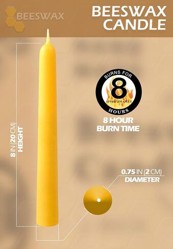 Hyoola 6" Beeswax Taper Candles - 6 Hour Burn Time - Yellow Beeswax Candles - 4 Pack in Kuwait