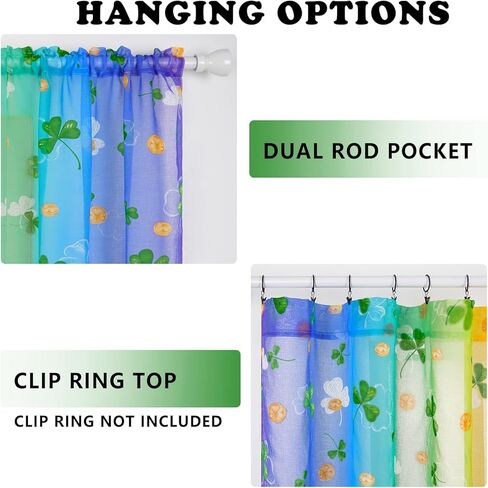 ستائر عيد القديس باتريك الشفافة لغرفة المعيشة بطول 84 بوصة لوحتين، ستائر شامروك قوس قزح الحظ الثروة الأيرلندية تصميم البرسيم ستائر قضيب الجيب معالجة نافذة لغرفة النوم وغرفة الطعام in Kuwait