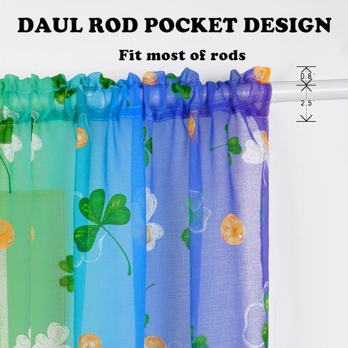 ستائر عيد القديس باتريك الشفافة لغرفة المعيشة بطول 84 بوصة لوحتين، ستائر شامروك قوس قزح الحظ الثروة الأيرلندية تصميم البرسيم ستائر قضيب الجيب معالجة نافذة لغرفة النوم وغرفة الطعام in Kuwait