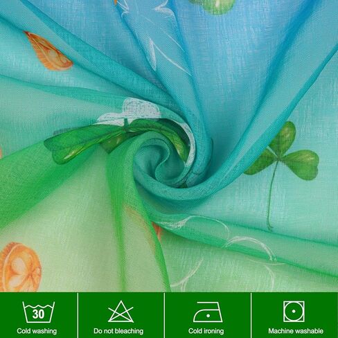 ستائر عيد القديس باتريك الشفافة لغرفة المعيشة بطول 84 بوصة لوحتين، ستائر شامروك قوس قزح الحظ الثروة الأيرلندية تصميم البرسيم ستائر قضيب الجيب معالجة نافذة لغرفة النوم وغرفة الطعام in Kuwait