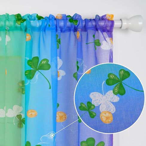 ستائر عيد القديس باتريك الشفافة لغرفة المعيشة بطول 84 بوصة لوحتين، ستائر شامروك قوس قزح الحظ الثروة الأيرلندية تصميم البرسيم ستائر قضيب الجيب معالجة نافذة لغرفة النوم وغرفة الطعام in Kuwait