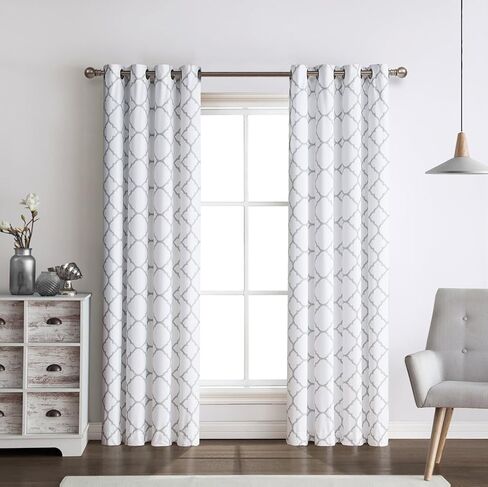 Regal Home Collections Meridian Energy Efficient/Room Darkening/Noise Reducing/Thermal Lattice Chic Foamback Grommet Curtains, 2 Pack, Assorted Colors, (Grey) in Kuwait