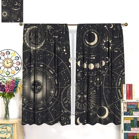 NC Sun Moon Star Sun Goddess Psychedelic Theme Modern Beautiful Window Curtains Bedroom Living Room Kitchen Decoration 42x45in in Saudi Arabia