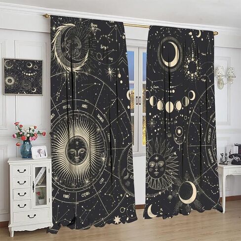 NC Sun Moon Star Sun Goddess Psychedelic Theme Modern Beautiful Window Curtains Bedroom Living Room Kitchen Decoration 42x45in in Saudi Arabia