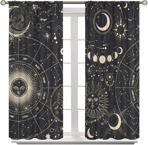 NC Sun Moon Star Sun Goddess Psychedelic Theme Modern Beautiful Window Curtains Bedroom Living Room Kitchen Decoration 42x45in in Saudi Arabia