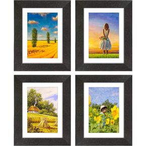 Golden State Art، مجموعة إطارات صور مقاس 5x7 مكونة من 4 إطارات صور بنمط خشبي للمزرعة، تعرض صورة مقاس 4x6 مع حصيرة أو 5x7 بدون حصيرة للحائط أو سطح الطاولة، أسود