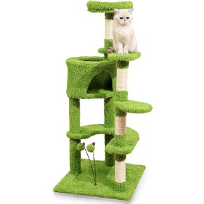 Cat Tree for Indoor Cats, 49.2in Tall Cat Tower with Condo, Perch, Scratching Posts & Toys, Green Cat Furniture Activity Center Play Houses for Kittens Adult Cats in Saudi Arabia