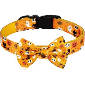 wegitcs هالوين الكلب طوق، عطلة طوق هدية الحيوانات الأليفة مع ربطة عنق وزهرة، قابل للتعديل طوق الكلب اليقطين للكلاب الصغيرة المتوسطة الكبيرة، الذكور الإناث in Kuwait