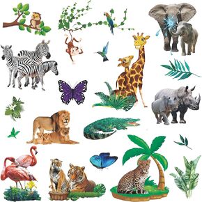 Amaonm Removable 3D Nature Wildlife Animals with Plants Green Leaves Tree Vine Wall Sticker Monkey Birds Leopard Peel and Stick Decor Wall Decals for Home Wall Kids Baby Bedroom Living Room Nursery in Saudi Arabia