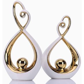 DOVDOV White and Silver Ceramic Abstract Statues Set of 2, Modern Art Deco Accents, Unique Home Decor, Coffee Table Decor, Shelf Decor, Room Decor, Coffee Table Decor Aesthetics. in Saudi Arabia