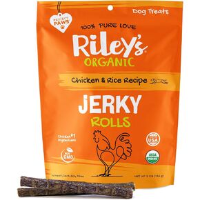 Riley's Organic Dog Jerky Treats - Chicken Jerky Dog Treats - Chicken & Rice Dog Training Treats - Organic - Soft Jerky Treats for Dogs - Easy Snap for Any Size Dog - 5 oz in Kuwait