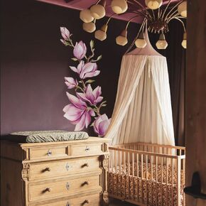 astrkiz Large Pink and White Magnolia Flower Wall Decals Peel and Stick, Self Adhesive Floral Wall Wallpaper Murals, Flowers Stickers Wall Art Decor for Girls Bedroom Playroom Nursery Kids Room in Kuwait