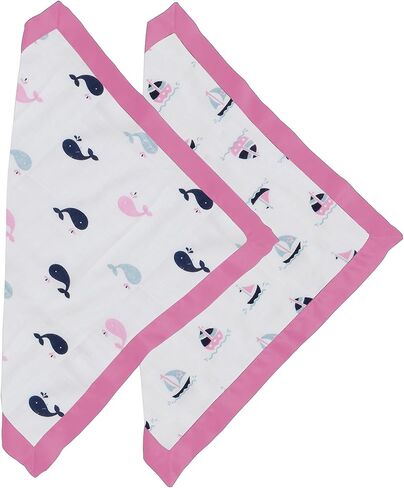 Bacati - Little Sailor Muslin 2 Pc Security Blankets (Boats/Whales - Navy/Red) in Saudi Arabia