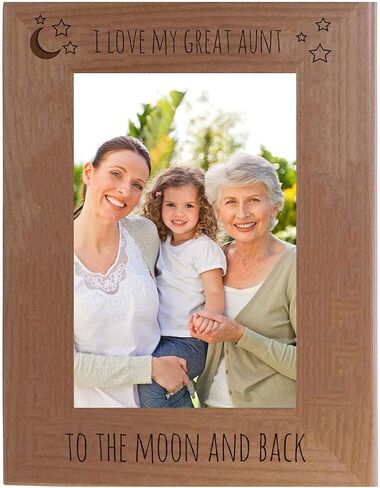 CustomGiftsNow I Love My Great Aunt to the Moon and Back - خشب الآلدر الطبيعي المنقوش المعلق/صورة سطح الطاولة، صورة تذكارية للعائلة، إطار خشبي حقيقي in Kuwait