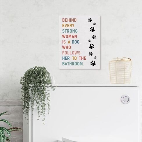 Behind Every Strong Woman Is A Dog Print Canvas Wall Art Poster, Dog Mom Puppy Pet Picture Painting Artwork Framed for Home Bathroom Decoration 12 x 15 inch in Saudi Arabia