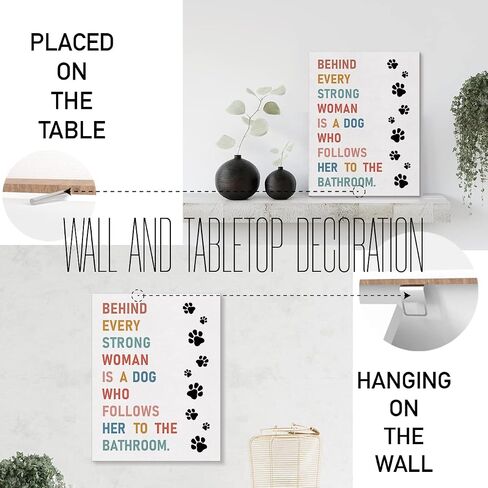 Behind Every Strong Woman Is A Dog Print Canvas Wall Art Poster, Dog Mom Puppy Pet Picture Painting Artwork Framed for Home Bathroom Decoration 12 x 15 inch in Saudi Arabia