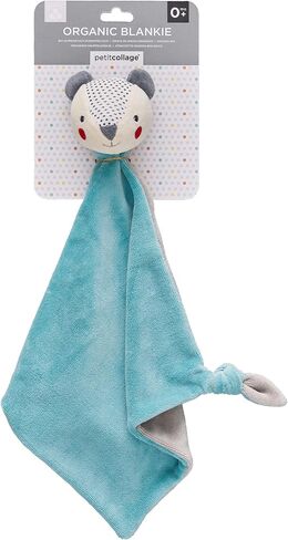 Petit Collage Organic Cotton Baby Blanket, Blue Bear - 100% Organic Soft Cotton, Cuddly Toy, 14.25" x 18", Newborn to Toddler in Saudi Arabia
