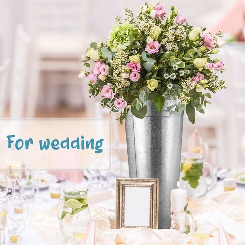 Tatuo 6 Pcs 18.11'' Galvanized Metal Vases Farmhouse French Flower Bucket Vases Floral Buckets Rustic Decorative French Flower Bucket Pots with Handles for Wedding Table Centerpiece Home, Sliver in Saudi Arabia