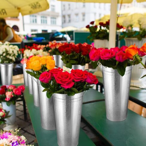Tatuo 6 Pcs 18.11'' Galvanized Metal Vases Farmhouse French Flower Bucket Vases Floral Buckets Rustic Decorative French Flower Bucket Pots with Handles for Wedding Table Centerpiece Home, Sliver in Saudi Arabia