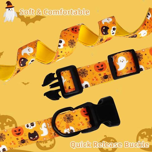 wegitcs هالوين الكلب طوق، عطلة طوق هدية الحيوانات الأليفة مع ربطة عنق وزهرة، قابل للتعديل طوق الكلب اليقطين للكلاب الصغيرة المتوسطة الكبيرة، الذكور الإناث in Kuwait