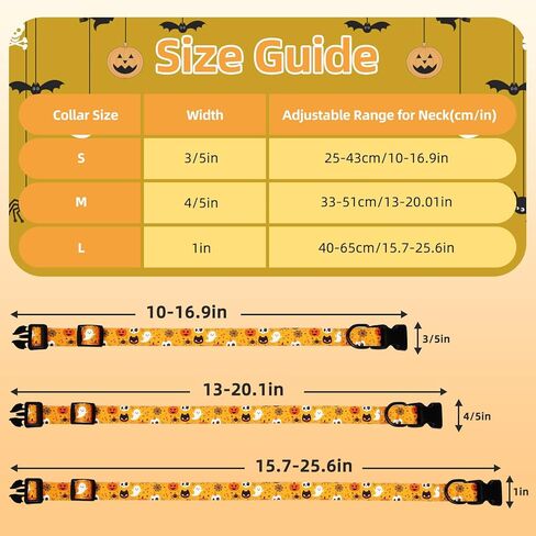 wegitcs هالوين الكلب طوق، عطلة طوق هدية الحيوانات الأليفة مع ربطة عنق وزهرة، قابل للتعديل طوق الكلب اليقطين للكلاب الصغيرة المتوسطة الكبيرة، الذكور الإناث in Kuwait
