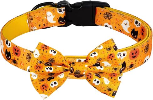 wegitcs هالوين الكلب طوق، عطلة طوق هدية الحيوانات الأليفة مع ربطة عنق وزهرة، قابل للتعديل طوق الكلب اليقطين للكلاب الصغيرة المتوسطة الكبيرة، الذكور الإناث in Kuwait