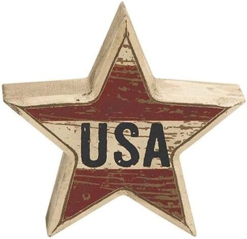 Distressed Patriotic Star Blocks Tabletop Decor | 3 Pc Tied Bundle | Red,White,Blue | 4 inch Real Wood in Saudi Arabia