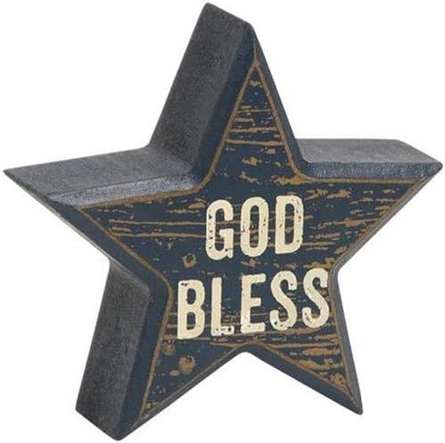 Distressed Patriotic Star Blocks Tabletop Decor | 3 Pc Tied Bundle | Red,White,Blue | 4 inch Real Wood in Saudi Arabia