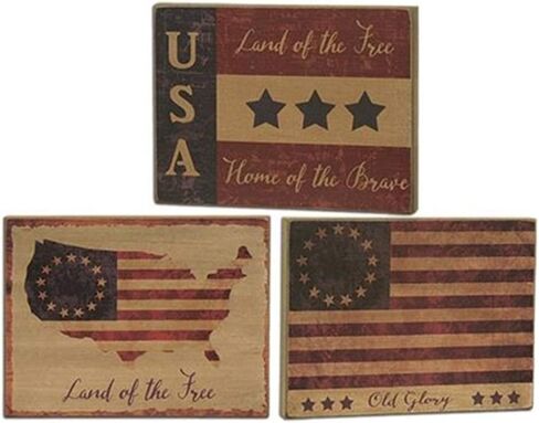 Distressed Patriotic Star Blocks Tabletop Decor | 3 Pc Tied Bundle | Red,White,Blue | 4 inch Real Wood in Saudi Arabia
