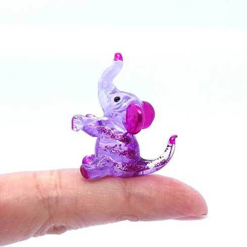 Elephant Tiny Micro Figurines Hand Blown Glass Art Animals Collectible Gift Home Décor, Sit (Amber) in Saudi Arabia