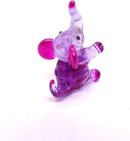 Elephant Tiny Micro Figurines Hand Blown Glass Art Animals Collectible Gift Home Décor, Sit (Amber) in Saudi Arabia