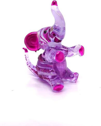 Elephant Tiny Micro Figurines Hand Blown Glass Art Animals Collectible Gift Home Décor, Sit (Amber) in Saudi Arabia