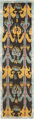 سجادة SAFAVIEH Ikat Collection Runner - 2'3" x 8'، فحمي وأزرق، صوف مصنوع يدويًا، مثالية للمناطق ذات حركة المرور العالية في غرفة المعيشة وغرفة النوم (IKT221A) in Saudi Arabia