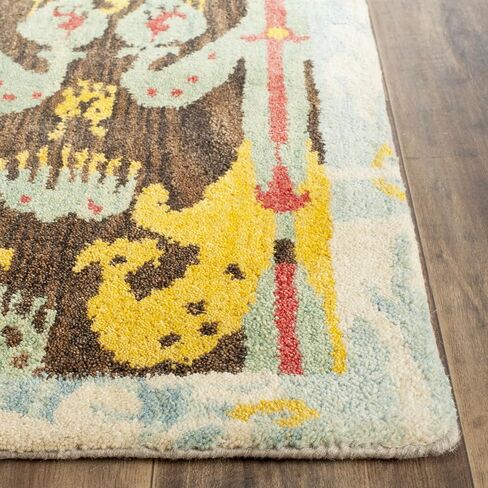 سجادة SAFAVIEH Ikat Collection Runner - 2'3" x 8'، فحمي وأزرق، صوف مصنوع يدويًا، مثالية للمناطق ذات حركة المرور العالية في غرفة المعيشة وغرفة النوم (IKT221A) in Saudi Arabia