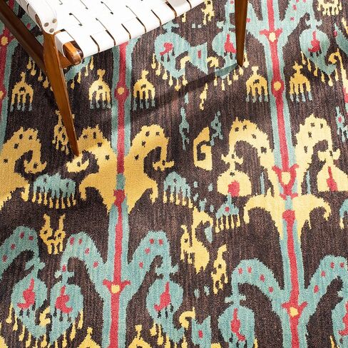 سجادة SAFAVIEH Ikat Collection Runner - 2'3" x 8'، فحمي وأزرق، صوف مصنوع يدويًا، مثالية للمناطق ذات حركة المرور العالية في غرفة المعيشة وغرفة النوم (IKT221A) in Saudi Arabia