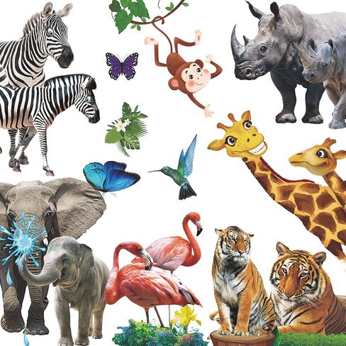 Amaonm Removable 3D Nature Wildlife Animals with Plants Green Leaves Tree Vine Wall Sticker Monkey Birds Leopard Peel and Stick Decor Wall Decals for Home Wall Kids Baby Bedroom Living Room Nursery in Saudi Arabia