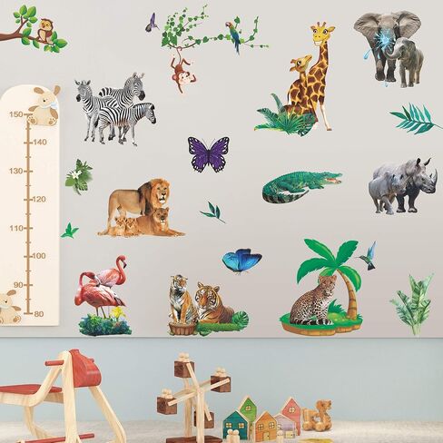 Amaonm Removable 3D Nature Wildlife Animals with Plants Green Leaves Tree Vine Wall Sticker Monkey Birds Leopard Peel and Stick Decor Wall Decals for Home Wall Kids Baby Bedroom Living Room Nursery in Saudi Arabia