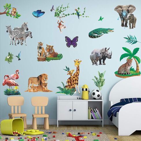 Amaonm Removable 3D Nature Wildlife Animals with Plants Green Leaves Tree Vine Wall Sticker Monkey Birds Leopard Peel and Stick Decor Wall Decals for Home Wall Kids Baby Bedroom Living Room Nursery in Saudi Arabia