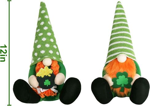 هدايا الأرنب جوقة سانت باتريك يوم التماثيل، 2 قطعة مصنوعة يدويًا من القطيفة السويدية جنوم إسكندنافي مع وعاء شامروك محظوظ من العملات الذهبية في مزرعة عيد القديس باتريك ديكورات لديكور طاولة المنزل in Kuwait